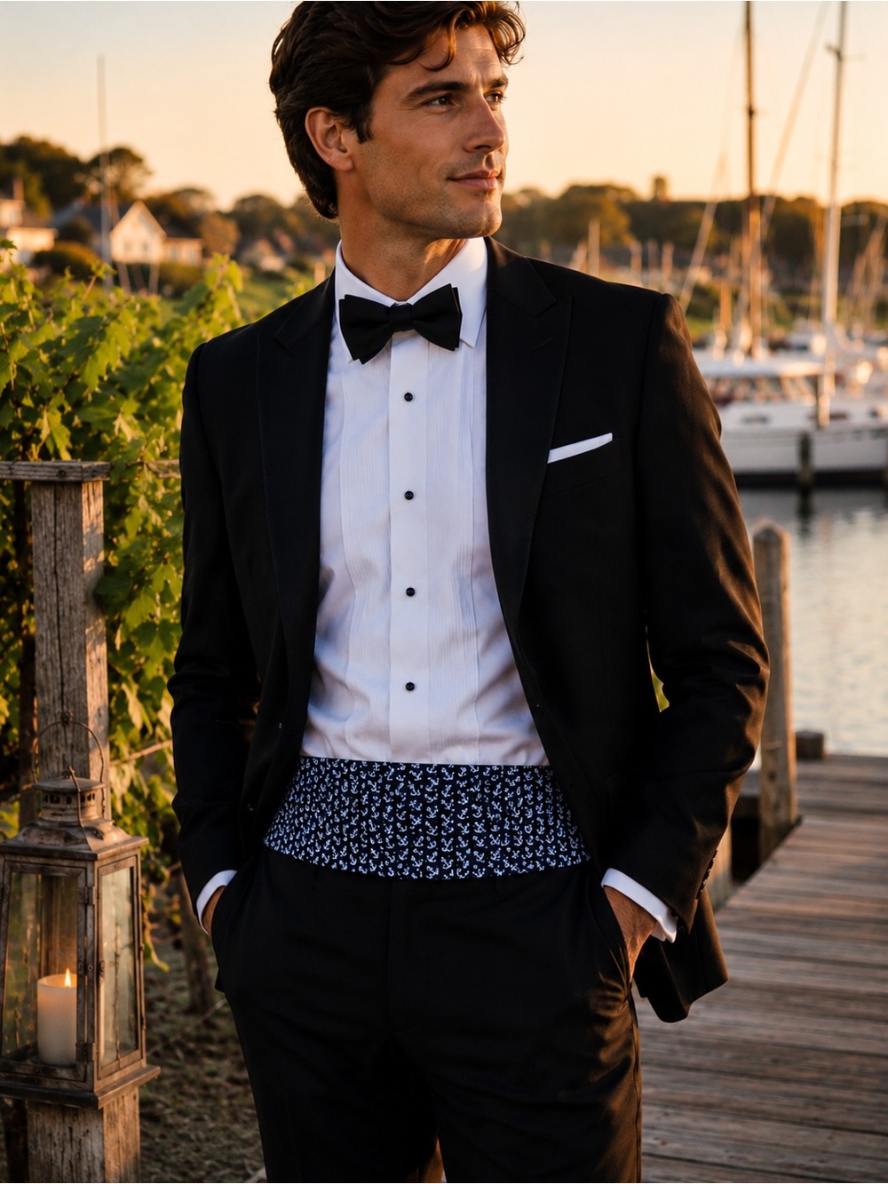 Vineyard Vines Men’s Tuxedo Cummerbund  Silk Blue Anchors Preppy Style